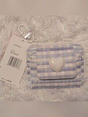 Betsey Johnson Blue and White Gingham Card Case with Heart Charm